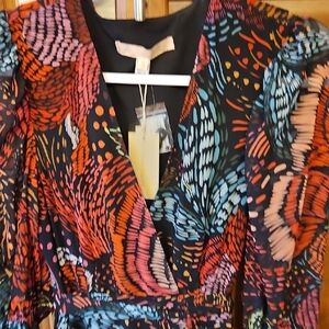 Hutch Multicolor Wrap Dress with Abstract Feather Print